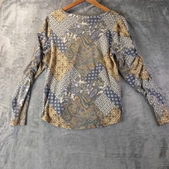 Cato Boho Patchwork Print Gray Green Top Long Sleeve M WeekendStaple Vintage Mix - Picture 2 of 10